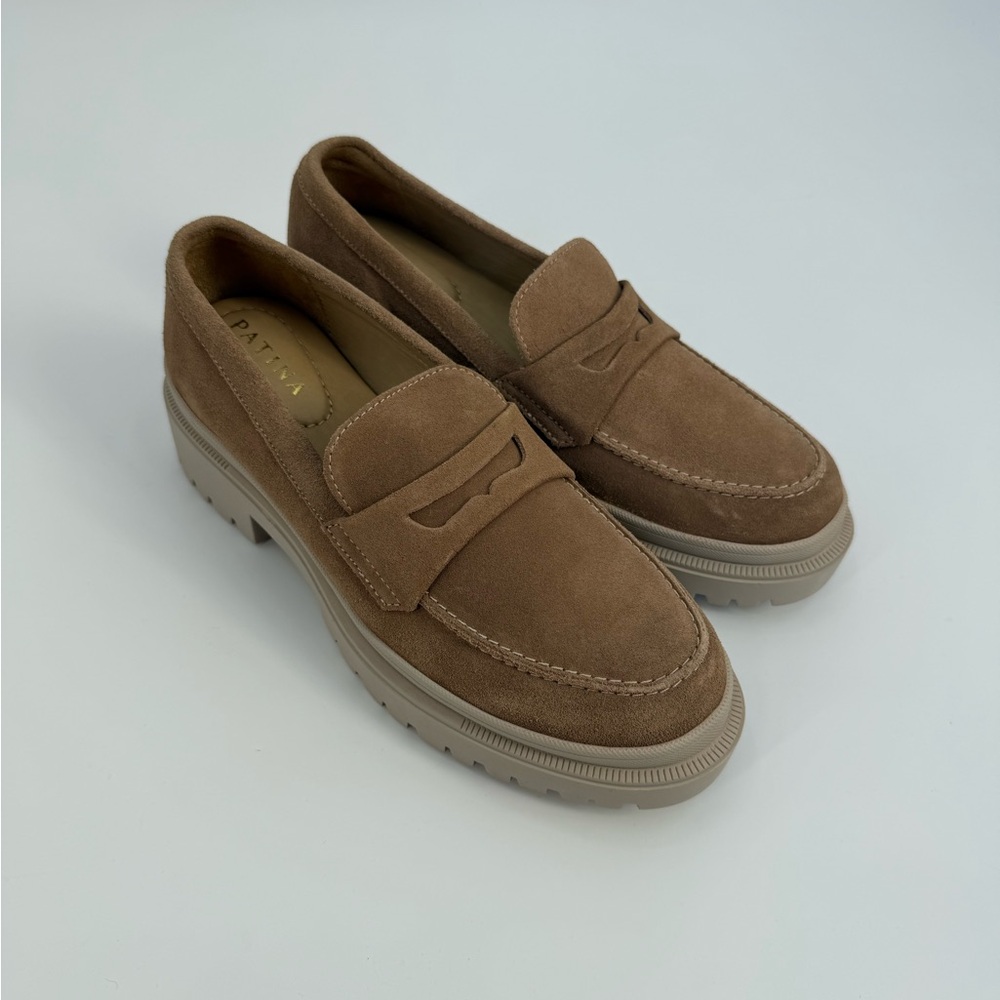 Patina Zoe Chunky Portland Leather Penny Loafers Chunky Lug Sole Slip-On Casual - Picture 7 of 16